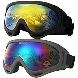 OUTDOORSPARTA 2-Pack Schnee Skibrille Snowboardbrille Motorradbrille für Männer Frauen Jungen Mädchen (2. Schwarzer Rahmen, Gespiegelte Goldlinse; Grauer Rahmen, Mehrfarbige Linse)