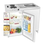 Exquisit Mini-Küche Pantry KK1085 weiss | Kühlschrank mit 76 l Nutzinhalt | Masse-Kochfeld | Edelstahl-Spüle | Spülschrank