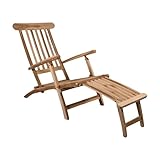 Liadomo Puccon Gartenliege, Sonnenliege, Holzliege, Teakholz, klappbar, geschliffen und unbehandelt, verstellbare Rückenlehne, Armlehnen