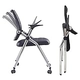 SHJDBF Klappbarer Bürostuhl mit Rollen, ergonomischer, bequemer Schreibtischstuhl mit Leder gepolsterter Sitz, Armlehne, Lendenwirbelstütze, faltbarer Heimbüro, Konferenzstuhl