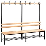 C und P Garderobenbank Umkleidebank Fitness Studio mit Schuhrost 8 Haken 165x200x40 cm