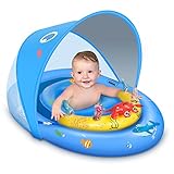 LAYCOL Schwimmring Baby mit UPF50+ Sonnenschutzdach & Spielzeug, Schwimmhilfe Baby für den Pool, Verstellbarer Sicherheitssitz, Kleinkind Pool Schwimmring für 6-36 Monate (Blau)