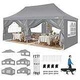 COBIZI Faltpavillon 3X6, Pavillon 3x6m Wasserdicht Stabil Winterfest, Faltbar Partyzelt mit 6 Seitenwänden & 4 Sandsack Pop up Gartenpavillon Anti-UV für Hochzeiten, Freien, Grau