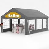 Pavillon 4x6m Winterfest – Wasserdichtes & stabiles Gartenzelt mit Fenstern, schweres Partyzelt für Hochzeit, Feier, Hausparty – Winddichtes Festzelt für den Winter, grau