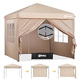 Sekey Premium Pop Up Pavillon 3x3 Wasserdicht Stabil, 3 x 3 m Pavillon mit Seitenwänden, Faltpavillon Partyzelt Faltbar für Camping Party, Höhe Verstellbar 250-270cm, Khaki