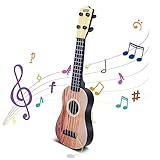 Gitarre für Kinder, 43cm Kindergitarre Musik Pädagogisches Spielzeug Für Anfänger Starter, Mini Gitarre mit 4 verstellbaren Saiten Weihnachten/Neujahr (Holzfarbe)