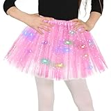 Rosa Tüllrock Mädchen, Sterne Pailletten Tanzkleid, Dehnbaren Minirock Mit LED Lichter, 30cm kleine Mädchen Tütü Rock Ballettrock für Fasching Halloween Karneval, Ballett Dress für 3-8 Jahre Kinder