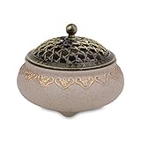 Weihrauchbehälter Retro Weihrauchbrenner Exquisiter Räuchergefäß Räucherstäbchenhalter Räucherschale für Hause Büro Yoga Dekoration, mit Metall Deckel und Feuerfeste Matte
