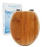 sanicomfort Bambus WC-Sitz mit Absenkautomatik – D-Form Toilettendeckel aus Echtholz, Soft-Close, belastbar bis 150 kg, antibakteriell, universell passend, Edelstahl-Scharniere (dark)
