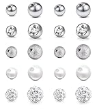 Mayhoop 10 Paar 14G 5mm/8mm Piercing Kugeln Bauchnabelpiercing Kugeln Chirurgenstahl Kunststoff Ersatzkugeln Perle Kristallkugeln für Bauchnabelpiercing für Frauen Silber