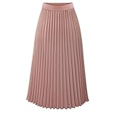 Generisch Rock Damen Sommer Faltenrock Damen Lang Plisseerock Elegant Elastisch Chiffon Rock Midi Sommerrock High Waist Strandrock M A Rosa