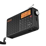 XHDATA D109 Tragbares Radio Batteriebetrieben Retro Radio Digital UKW-Stereo/KW/MW/LW Kleines Radio Weltempfänger Radio Mit Bluetooth SD Karten Slot Doppelwecker mit Zeitanzeige Küchenradio