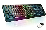 KLIM Chroma Wireless Gaming Tastatur Kabellos QWERTZ DEUTSCH - NEU - Langlebig, Ergonomisch, Wasserdicht, Leise - RGB Kabellose Tastatur Gaming für PC PS4 PS5 Mac - Schwarz