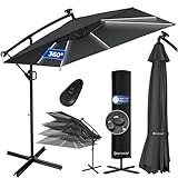 KESSER® Ampelschirm Holly Sonnenschirm Rechteckig LED Solar inkl. Abdeckung | Kurbel-Schirm mit Ständer UV-Schutz Aluminium Wasserabweisend Ø350cm Gartenschirm Anthrazit