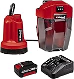 Einhell Akku-Klarwasserpumpe GE-SP 18 LL Li (1x4,0Ah) Power X-Change (Li-Ion, 18 V, max. 4500 L/h, flexible Batteriebox, Dauerlauffunktion, inkl. 4,0 Ah Akku & Schnellladegerät)