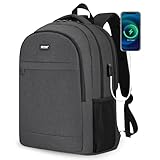 TANTOMI 17-Zoll-Laptop-Rucksack – Business-Rucksack Unisex, staub- und wasserabweisend, robust, mit USB-Ladeanschluss,Schwarz
