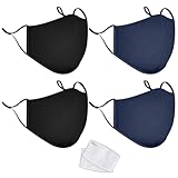 Cotton Face Masks 4 Pack | Washable & Reusable | Filter Pocket & Adjustable Straps | 3 Layer Fabric Mask with Protective Covering