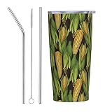 VOSERY Süßer goldfarbener Becher mit Deckel und Strohhalm, 590 ml, Edelstahl, isoliert, Reise-Kaffeetasse, personalisierter Becher