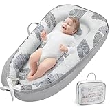 URMYWO Babynestchen Neugeborene - Nestchen Baby 90x50 cm - Kokon Handmade zweiseitig Reisebett für Babys aus 100% Baumwolle - Baby Nest (Feder Grau)