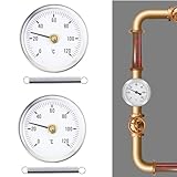 JUXINE 2 Stück Anlegethermometer Heizungsrohr 0-120C 63MM, Heizkörper-Thermostat zur Temperaturregelung an Radiatorrohren mit bimetallischem Federstahlkontakt und Edelstahloberfläche.