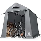 EVER ADVANCED Gerätehaus 9.8m³ Gerätezelt 190x230x225cm, Wasserdichtes Geräteschuppen mit 2 Belüftungsöffnungen, Fahradgarage Fahrradschuppen Aufbewahrungsgarage Allzwecküberdachung, Grau