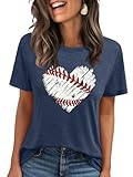 Baseball-Shirt für Damen, Rundhalsausschnitt, Sonntags-Fußball-Grafiken, kurzärmelig, Fußball-Fan-T-Shirt, A-blau, X-Groß