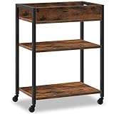 HOOBRO 3-stöckiger Servierwagen, Rollwagen mit Schutzkanten, Küchenwagen, Küchenregal, Barwagen, 64 x 40 x 85 cm, für Esszimmer, Wohnzimmer, Bars, Vintagebraun und Schwarz EBF64TC01
