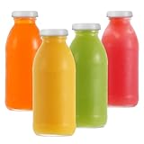 LIMILI Glasflaschen mit Deckel, 4 Stück, Glas-Milchflaschen mit Deckel, 300 ml, klare Glas-Trinkflaschen, Saftflaschen, Smoothie, wiederverwendbare Milchflaschen für Proteinzubereitung, Kühlschrank