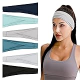 Flintronic 6 PCS Sports Damen Stirnband, Baumwollstretch Schweißband Mischfarben, Wicking Stretchy Stirnband für Frauen Sport/Yoga/Laufen/Fitness