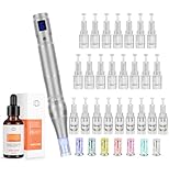 Raylinyee professionelles elektrisch derma pen Microneedling Nadeln 0-2.5 mm und 6 stufen(Inkl.24 köpfe Patronen) & Hyaluron Serum mit Vitamin C, Hyaluronsäure-Gesichtsserum