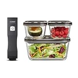 CASO Vacu OneTouch Eco-Set, Handvakuumierer inkl. 3 Vakuumbehälter aus Glas, 10 ZIP-Beutel und Food Manager Sticker, kabellos, bis zu 150 Minuten Laufzeit, aufladbar