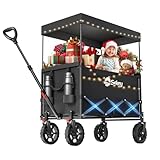 Sekey XXL Bollerwagen Faltbar Kinder 150L 150KG, Faltbarer Bollerwagen mit Dach Klappbarer Handwagen mit Sonnenschutz für Ausflug Strand Camping, S4018, Schwarz