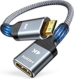 HLLYLL Mini HDMI auf HDMI Adapter 4K, Stecker auf Buchse Kabel Adapter Premium High Speed 4K@60Hz HDR 3D 18Gbps, kompatibel mit DSLR, Camcorder, Laptop, Tablet, HDTV, Projektor - Grau (20cm)