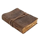 moonster Vintage Leder Notizbuch, 240 Seiten Holzfreies Baumwoll-Büttenpapier, Handgefertigtes Vintage Notizbuch, Tagebuch Leder, Skizzenbuch 20x15cm