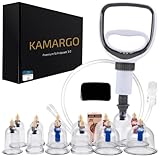 KAMARGO Premium Schröpfgläser-Set mit Vakuumpumpe und Ventil | 12-teiliges Schröpftherapie-Set aus Kunststoff | Schröpfset mit unterschiedlich großen Cups zum Schröpfen an Rücken, Armen, Beinen …