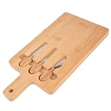 TARUNMO Käsebrett Mit Käsemesser Set Alle Natürlichen Bambus, Cheese Board Set Von 4, Servierbrett Holz Einzigartige Geschenke 40X20Cm