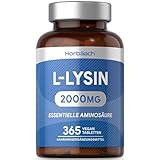 L Lysin Hochdosiert 2000 mg | 365 vegane Tabletten | 1000 mg - pro einer Stück | Lysine Essentiellen Aminosäuren | by Horbaach