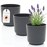 idea-station Sati Blumentopf Set 3 x 13 cm - anthrazit - bruchsichere Blumentöpfe aus Plastik für verschiedenste Pflanzen, Blumen - Matte Übertöpfe für innen und außen