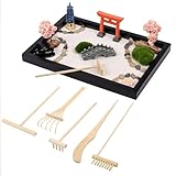 BELLE VOUS Japanische Deko Mini Zen Garten Set - 20 x 28 cm - Zen Garten Miniatur mit Zen-Sand, 6 Werkzeugen & 11 Funktionen - Heim-, Büro- & Schreibtischdekoration - Meditation Zubehör