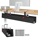 Univivi Unter dem Kabel Management Schreibtisch, 90cm Ohne Bohren Kabelkanal Schreibtisch Fexibel Oganizer, Klemmen/Schraubmontage, Stabiles Wasserfestes Kabeltray für Büro und Zuhause