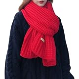 ORANDESIGNE Schal Damen Winter Kuschelig Dicker Strickschal Warm Grobmaschig Häkel Grobstrick Schal Lange Winterschal Elegante Einfarbig Pashmina Frauen Deckenschal Scarf One Size Rot