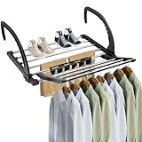 REFORUNG Balkonwäschetrockner Edelstahl 50CM Balkontrockner Klappbar Hängetrockner Wäscheständer Wandtrockner Heizkörper Schwarz Hängewäschetrockner Wäschehänger Balkon Trockner für Drinnen Draußen