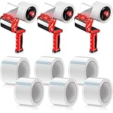 Lasnten Packbandabroller mit 6 Rollen, 7,6 cm breites Packband, 60 Meter, 2,7 mm, robuste Verpackung, rutschfester Silikongriff, tragbar für Versand, Umzug, Karton-Versiegelung, 3 Stück