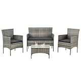 Juskys Polyrattan Sitzgruppe Fort Myers 4 Personen mit 2er Sofa, 2 Stühle, Tisch & Sitzkissen wetterfest grau-meliert Balkonmöbel Gartenmöbel Set