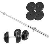GORILLA SPORTS® Langhantel Set - 60kg, 100kg oder 130kg, Langhantelstange 170cm, 2 Kurzhanteln, Hantelscheiben aus Kunststoff, 30mm, mit Sternverschlüssen - Hantelset, Langhanteln, Gewichten, Fitness