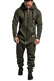 Amaci&Sons Herren Overall Jumpsuit Jogging Onesie Trainingsanzug 3007 Khaki/Schwarz L