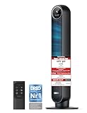 Dreo 20dB Leiser Turmventilator, 10 m Wurfweite 4 Geschwindigstufen 4 Modi 8 Std. Timer 90° oszillierende Ventilator mit Kühlung Fernbedienung für Schlafzimmer, Nomad One, Schwarz