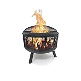 HEAT Outdoor Living Hornset - Feuerkorb mit Grillrost und Funkenschutz - Feuerschale 60 cm - Feuerkorb auf Beinen für den Garten - 60x60x40 cm