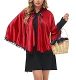 For G and PL Roter Kapuzenumhang Damen Fasching Umhang Rot Mädchen Red Cape Karneval Cosplay Kostüm Samtumhang Spitze S