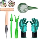 Pikierstab,sämaschine,Pflanzholz,Pflanzholz Garten Pflanzer Werkzeug,5 Stück Gartenwerkzeug Set,Blumenzwiebel pflanzholz Werkzeuge und Handschuhe